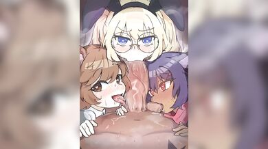Nemu and Friends Get Tightly Blowed by Three Dudes in 'Triple Blowjob' Anime Porn by Shikikat (2022) [Loop]