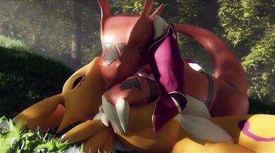 Guilmon's Tail in Renamon's Love Hole: A Furry Romance