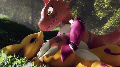 Guilmon's Tail in Renamon's Love Hole: A Furry Romance