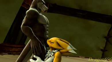 Lizard Fucks Renamon's Ass