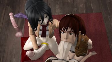 Mikasa's Stalker Threesome with Sasha and Annie