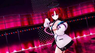 Hayase Yuuka's Blue Archive with Half Nude Dance and No Bra, Queencard Hentai MMD 3D, Red Hair