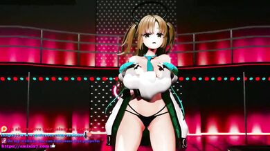 Hayase Yuuka's Blue Archive with Half Nude Dance and No Bra, Queencard Hentai MMD 3D, Red Hair