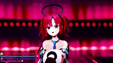 Hayase Yuuka's Blue Archive with Half Nude Dance and No Bra, Queencard Hentai MMD 3D, Red Hair