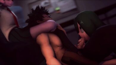 Battle of the Superheroes: Mina, Tsuyu and Deku in an Epic Showdown!