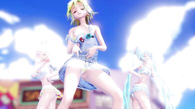 Miku Hatsune, Rin Nanairo and GUMI Ai perform a sensual dance while being licked by Roki, in an uncensored version of the original video.