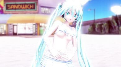 Miku Hatsune, Rin Nanairo and GUMI Ai perform a sensual dance while being licked by Roki, in an uncensored version of the original video.