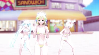 Miku Hatsune, Rin Nanairo and GUMI Ai perform a sensual dance while being licked by Roki, in an uncensored version of the original video.