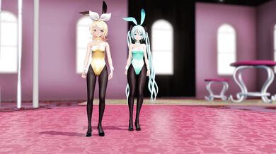 Miku and Rin go bunny style in a sexy white lingerie, with the hottest diff-filtering effect!