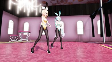 Miku and Rin go bunny style in a sexy white lingerie, with the hottest diff-filtering effect!