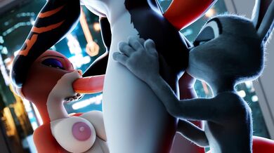 Juicy Loving Between A Naked Otter And A Seductive Bunny In A Sandwich Position