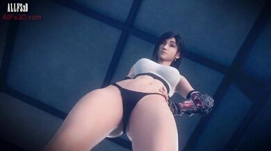 You get stepped on by Tifa in a BDSM session