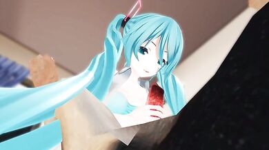 Canine Cum Slurping with Hentai Hottie Miku