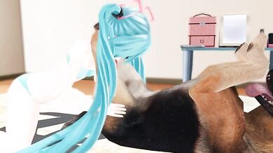 Canine Cum Slurping with Hentai Hottie Miku