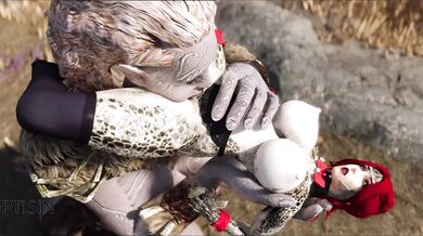 Horny Half-Argonian slut gets banged by a lustful giant