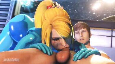 Cum guzzling Samus Aran gets banged in the mouth by a massive cock - Kushishekku