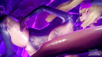 Space Bounty Hunter Samus Aran receiving a throbbing hard dick while unleashing an explosive orgasm