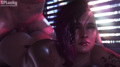 Judy Alvarez Gets DP'd by Two Cybernetic Assassins in a Neon-Lit Future Metropolis