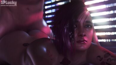 Judy Alvarez Gets DP'd by Two Cybernetic Assassins in a Neon-Lit Future Metropolis