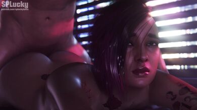 Judy Alvarez Gets DP'd by Two Cybernetic Assassins in a Neon-Lit Future Metropolis