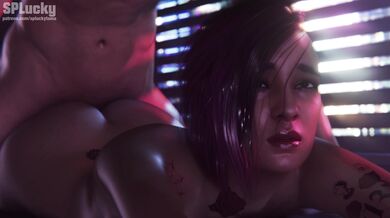 Judy Alvarez Gets DP'd by Two Cybernetic Assassins in a Neon-Lit Future Metropolis