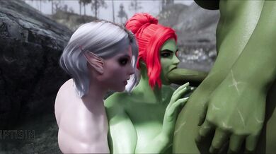 Elf Trap Orgy: Curvaceous Fae and Half-Orc Gangbanged by Futanari Orc with Humongous Cock.
