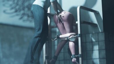 Asian beauty Ada Wong tied up and teased in a steamy bathroom sex session.