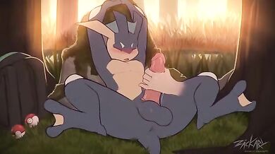 Zackary911 fingers Greninja's hot spots until he cums all over her face!