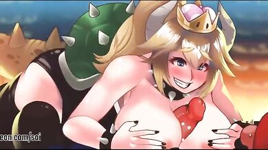 Bowsette Mario Sandwiched between Boobs - Soiling