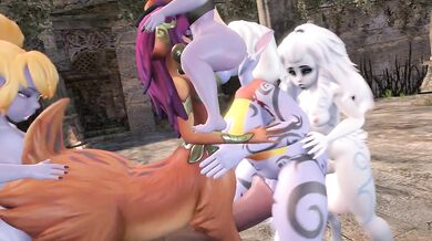 Furry futa gang-fucked by a pack of horny animals