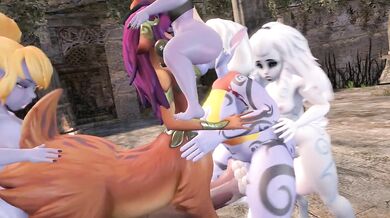 Furry futa gang-fucked by a pack of horny animals