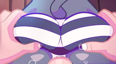 A kitten's tail swishes while riding a witch's dick, doggy-style.