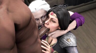 Lesbian Superheroes Lend a Hand to Their Girlfriend Wonder Woman and Mortal Kombat's Sindel in 'Wonder Woman and Sindel Helping Hand'