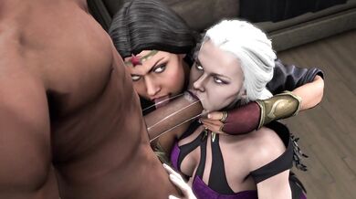 Lesbian Superheroes Lend a Hand to Their Girlfriend Wonder Woman and Mortal Kombat's Sindel in 'Wonder Woman and Sindel Helping Hand'