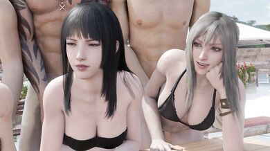 Sexy Beach Party with a Group of Hot Angels, Filmed from Behind