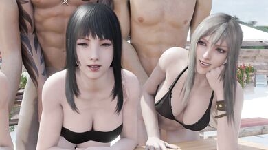 Sexy Beach Party with a Group of Hot Angels, Filmed from Behind
