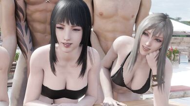Sexy Beach Party with a Group of Hot Angels, Filmed from Behind