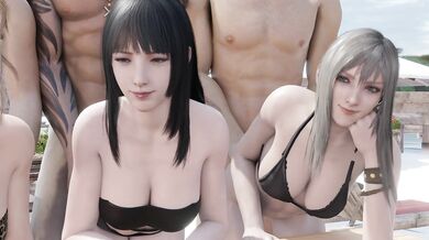 Sexy Beach Party with a Group of Hot Angels, Filmed from Behind