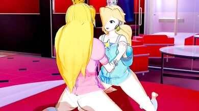 Mario's Chicks Together: Rosalina and Peach share some pussy love in a threesome!