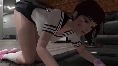 Sticky Situation: D.va Gets Trap-Sized Under Table (Ultra HD)