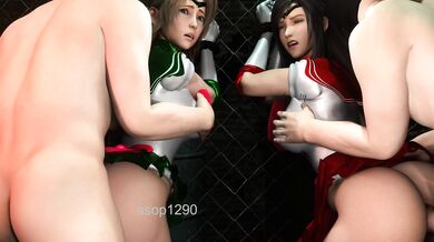 Aerith's Tight Slit Gets Ravaged by Sailor Tifa's Huge Cock