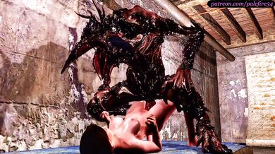 Jill rides the Demogorgon's cock in a rough and tumble romp