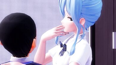 Sexy alien Suisei fingers my love canal while giving me a mind-blowing handjob