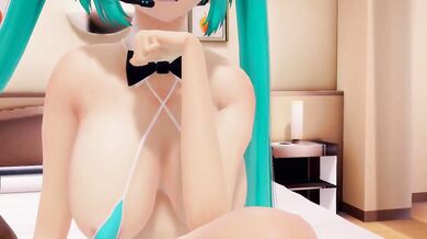 'Miku and the dog go wild in the bedroom.'