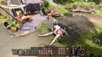 Caught in the act between a horny monster and a seductive sorceress.