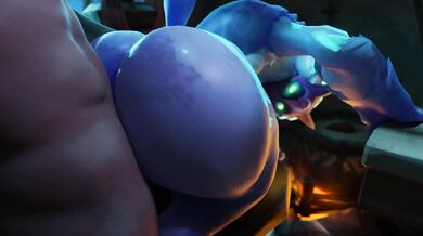 'A horny Kindred is slamming her fat ass on a giant plunger, moaning in pleasure!'