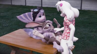 Judy and Ralsei Double Penetration with Rivet's Big Cock