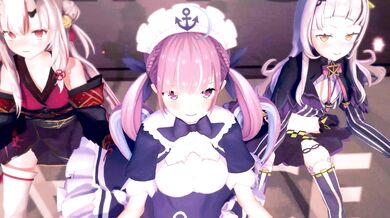 Minato Aqua fucks Hyakki Ayame while Murasaki Shion watches in Heart Attack (Hololive)