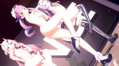 Minato Aqua fucks Hyakki Ayame while Murasaki Shion watches in Heart Attack (Hololive)