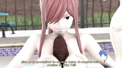 El desafío de follar entre Erza y Lucy se intensifica, con subtítulos en español.